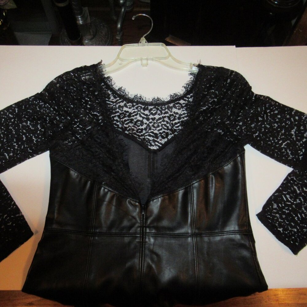 Free People Small NWT Colleen Faux Leather Lace Mini Dress Black Pleather Vegan - Picture 13 of 16